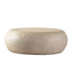 Round MgO Coffee Table with Faux Stone Design for Mid-Century Living Rooms