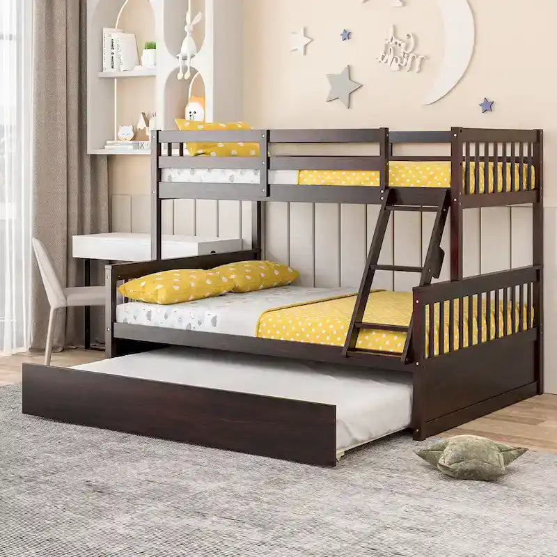 Gymax Twin Over Full Bunk Bed with Twin Trundle Convertible Platform