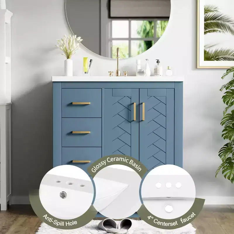 30 Single Sink Bathroom Vanity with Cabinet & 3 Drawers – Black / Blue / Green / Indigo / White