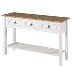 Rustic Solid Pine Console Hall Table, White Wash / Antique Brown / Gray Wash / Unpainted, 3 Drawers