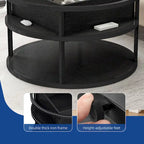 Table basse ronde relevable Moasis Farmhouse avec rangement dissimulé et étagère