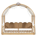 Solid Wood Playhouse Platform Bed Floor Montessori Bed Frame with Arched Roof and Trundle for Girls and Boys