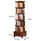 Chic Crate 6-Tier 360 Rotating Corner Bookshelf with Wheels, Narrow Bookcase for Small Spaces  Walnut Brown