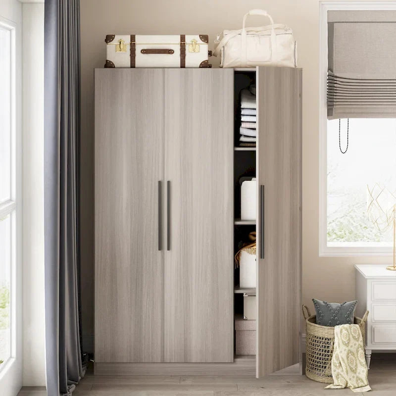 Wardrobe Armoire Wooden Closet Cabinet 6 Storage Cube and Hanging Rod