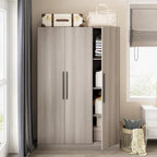 Wardrobe Armoire Wooden Closet Cabinet 6 Storage Cube and Hanging Rod