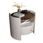 Luxury Glass Top Nightstand with Drawer Storage and Open Cubby