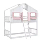 Letto a soppalco a forma di casetta con scaletta e spondine per bambini, in legno, misura singola