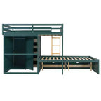 Full over Full Bunk Bed with Storage Wardrobe and Drawers, Full Size Wood Space-Saving Bunk Bed with Guardrail for Apartment, Bedroom