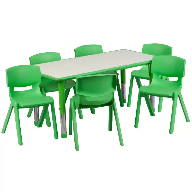 Emma and Oliver 23.625W x 47.25L Rectangular Plastic Height Adjustable Activity Table Set with 6 Chairs
