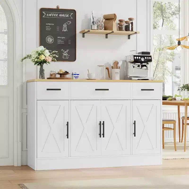 Celebalcony Buffet Cabinet with Storage,53.4 Large Kitchen Storage Cabinet with 3 Drawers & 4 Doors, Adjustable Shelf for Kitchen,Living Room
