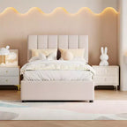 Bellemave Twin Size Lift Up Storage Bed,Upholstered Platform Bed with Hydraulic Storage System,Vertical Stripe Headboard,Beige