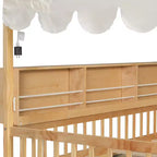 Whisen Full Size Wooden Floor Bed Frame, House-Shaped Daybed with Fense, 3 Storage Bookshelves, Curtain