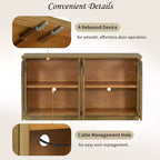 4-Door Large Storage Buffet Cabinet with Glass Doors, Arched Cabinet with Adjustable Shelves for Kitchen
