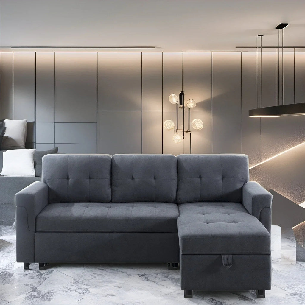 Reversible Sectional Sofa with Pull-Out Sleeper Bed, Hidden Storage Chaise, Durable Legs,