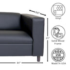 Mid Century Modern 3 Seater Sofa Faux Leather Solid Wood Frame Upholstered