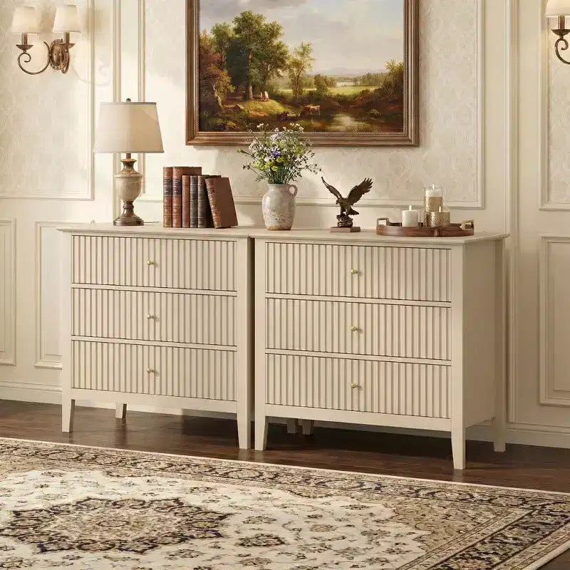 Heynemo 3 Drawer Dresser, Painted 30 Inch Tall Wood Nightstand with Storage, Wide Modern Chest of Drawers with Ball Bearing Slide
