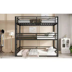 Full over Full over Full Bunk Bed, Metal Triple Bunk Bed with Safety Guardrails, Heavy-duty Bunk Bed with Noise-reduced Design, Black