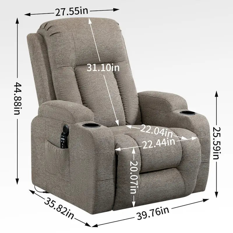 Power Lift Recliner Chair, Modern Single Motor Massage Sofa Chair with Lumbar Heating, USB Charging Port, Cup Holders