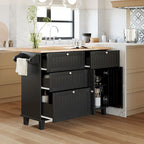 TOPMAX Kitchen Island Set with Drop Leaf and 2 Seatings, Dining Table Set with Adjustable Shelf, Drawers and Towel Rack