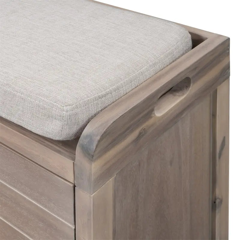 Wood Storage Bench with 2 Woven Baskets