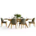 7-Piece Dining Table Set, 78-96 Extendable Trestle Base Table with Upholstered Chairs Featuring Solid Wood Legs-Panipeachy