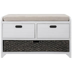 Wood Storage Bench with 2 Woven Baskets