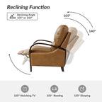 Alex Mid-century Modern Cigar Genuine Leather Manual Recliner with Wooden Curved Arms