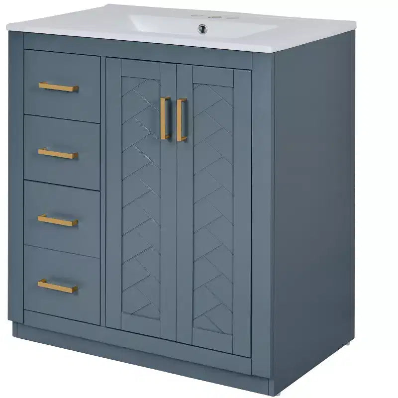 30 Single Sink Bathroom Vanity with Cabinet & 3 Drawers – Black / Blue / Green / Indigo / White