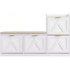 Shoe Storage Cabinet with Bench & 4 Flip Drawers - Narrow Entryway Organizer for 35-40 Pairs