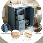 30 Single Sink Bathroom Vanity with Cabinet & 3 Drawers – Black / Blue / Green / Indigo / White