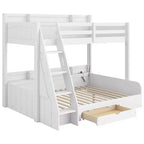 Letto a Castello con Letto Matrimoniale a Una Piazza e Mezza, con Contenitore, Luci a LED e Stazione di Ricarica, Letto a Castello in Legno con Scaffali Laterali per Bambini e Ragazzi