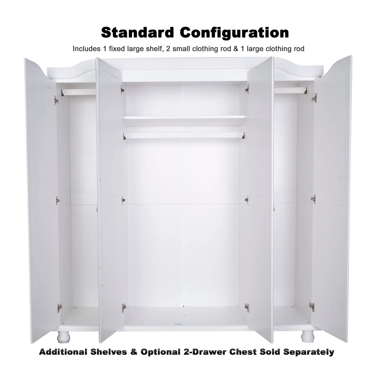 Palace Imports 100% Solid Wood Kyle 4-Door Wardrobe Armoire with Solid Wood or Mirrored Doors