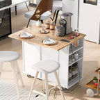 Movable Kitchen Island with Power Outlet, Drop Leaf and Rubber Wood Top