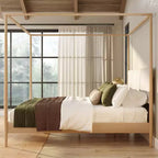 Harbor King Canopy Bed with Upholstered Headboard, Blonde/Swiss Coffee (MD2411-01)