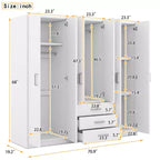 6-Door Wooden Wardrobe with Drawers for Bedroom