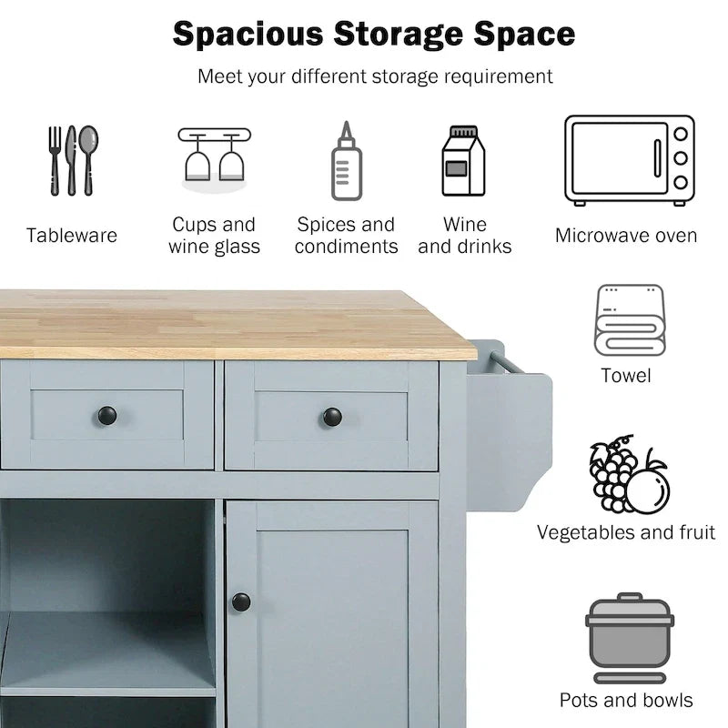 Portable Rolling Kitchen Island Cart with Storage