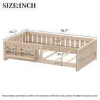 Twin and Full Size Kid Platform Bed Frame with Guardrail, Built-in Bookshelves and Storage Shelves