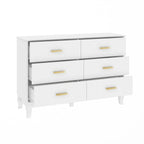 Commode double Timechee 6 tiroirs 47,2 po de largeur, pieds en bois massif, fini laqué