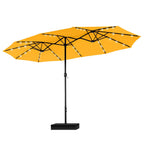 MAISON ARTS 15-foot Rectangular Crank Double-sided Outdoor Market Umbrella Solar LED Lighted Patio Umbrella with Base Included