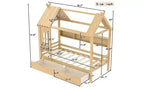 House Platform Bed with Storage Drawers and Window, Solid Wood Frame with Shelves, Childlike Fun Design, Light White