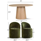 Modern Dining Table Set For 6, Round Pedestal Dining Table, Swivel Rolling Barrel Chairs With Wheels, Textured Chenille- Panipeachy