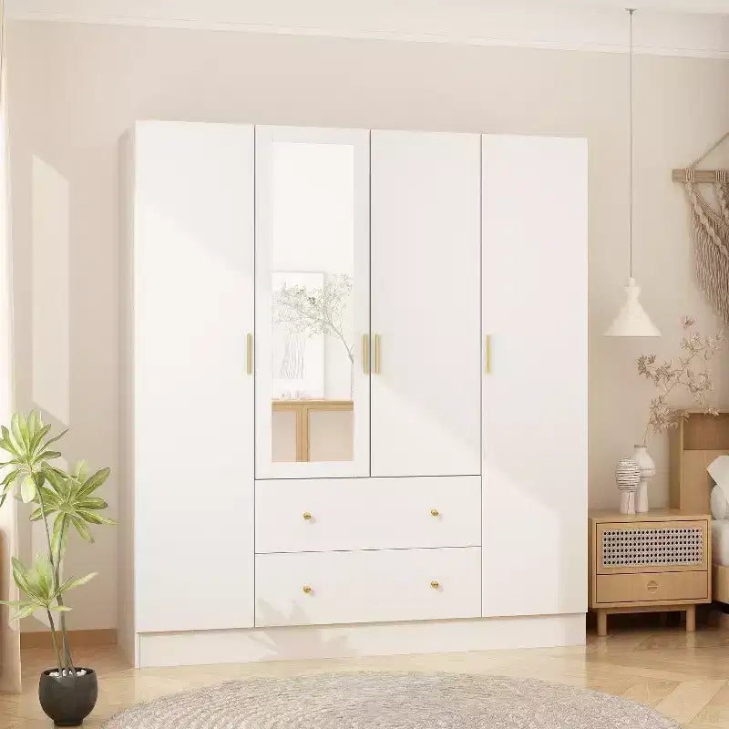 Hitow Armoire 2-Large Drawer Center Hanging Area with Mirror Minimalist Style