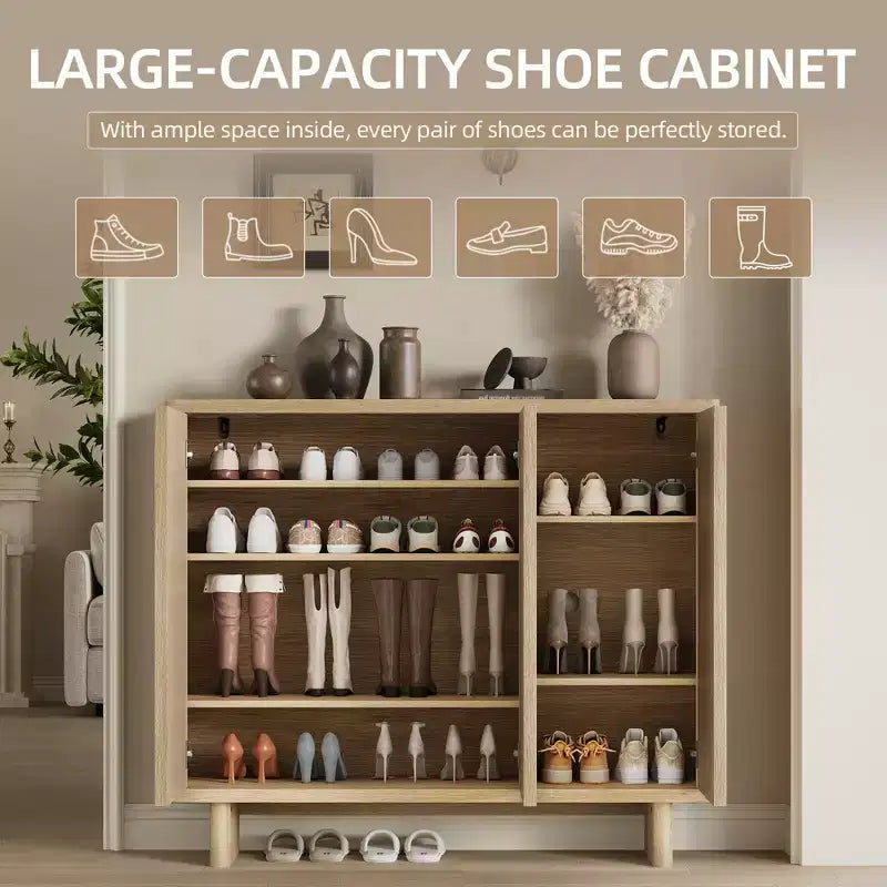 Acekool 46 Shoe Cabinet with Fluted Door, 5-Tier Storage Cabinet, Rustic Entryway Bench for Hallway, 41.5H