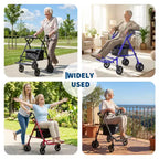 Portable Collapsible Wheelchair for Adults, 299lb Capacity, 6 Wheels, Adjustable Height, Underseat Storage, Comfortable Seat & Foot Pedal