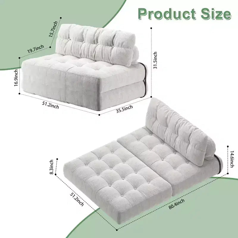 Full Corduroy Folding Sofa Bed Futon, Floor Convertible Sleeper Chair with Pillow & Back Support