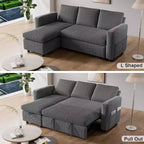 Dyonery 2 in 1 Pull Out Sleeper Sofa with Storage Chaise C Corduroy Sectional Couch with USB Ports for Living Room