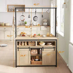 Kitchen Island , Bakers Rack with Sliding Barn Door 42'' Large Kitchen Island Table with 3-Tier Microwave Stand Oven Shelves Coffee Bar Table Set