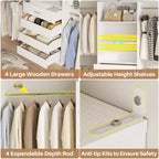 Besiost 4-9 Ft Wooden Closet Organizer System with 4 Drawers, 4 Hanging Rods & Shelving Towers