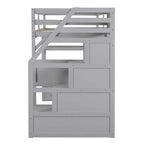 Twin Size Loft Bed with Desk and Shelves, Two Built-in Drawers, Storage Staircase