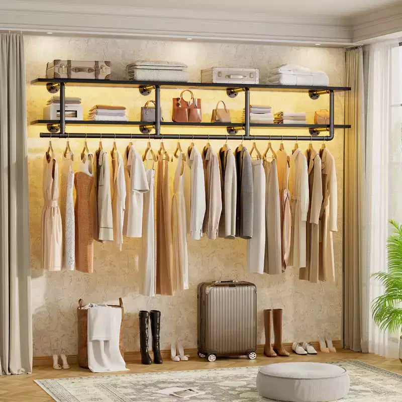 Besiost 2-Tier Clothing Rack with Hanging Rod, Clothing Shelves with Top Shelf